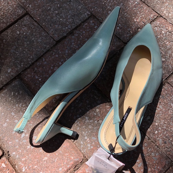 Mint green Zara low pointy kitten heels - Picture 5 of 6
